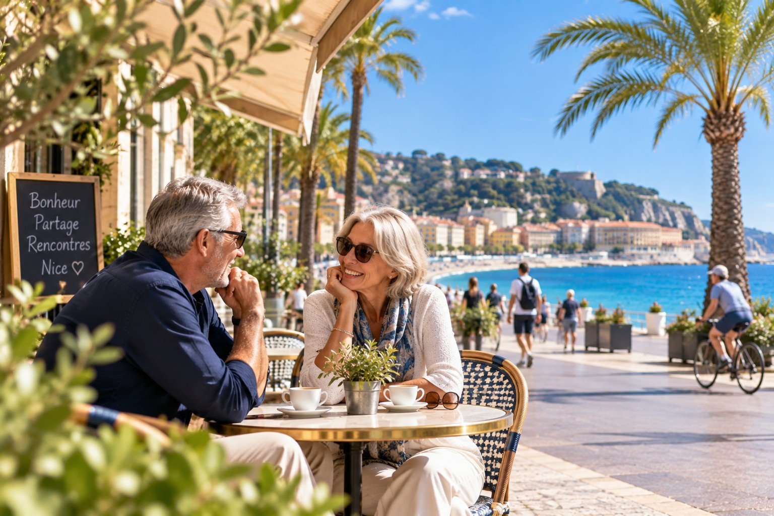 Célibataires de plus de 60 ans faisant connaissance à Nice